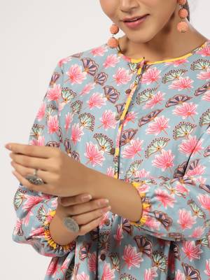 Multicolor front button floral printed cotton top 5