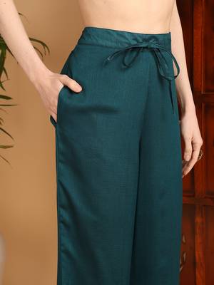green silk blend solid yoke design a-line kurta trousers with dupatta 5