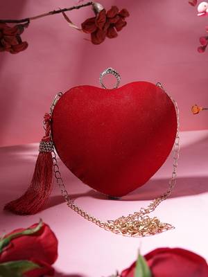 red velvet heart-shaped clutch bag 1