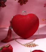 amour valentine red & gold heart shaped solid velvet clutch