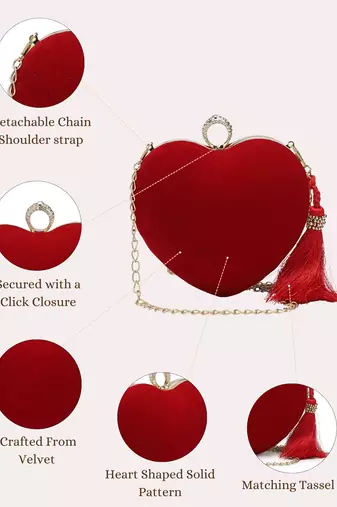 red velvet heart-shaped clutch bag