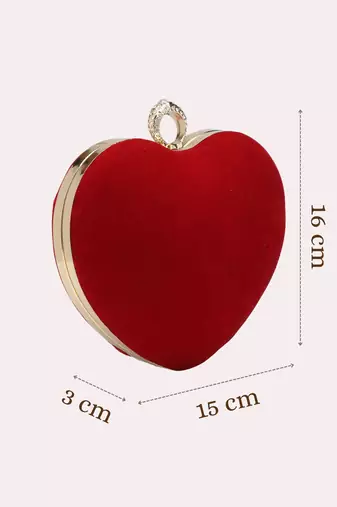 red velvet heart-shaped clutch bag