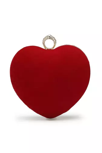 red velvet heart-shaped clutch bag