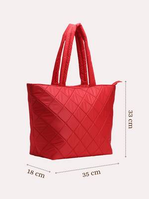 red polyester tote bag with diamond stitch design 5