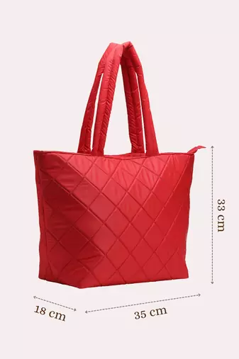 red polyester tote bag with diamond stitch design