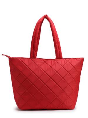 red polyester tote bag with diamond stitch design 6