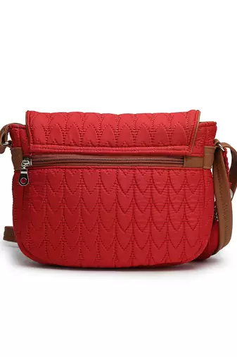 red polyester  sling bag with tassel charm design