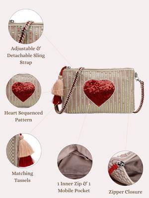 multi cotton canvas sling bag with jacquard heart 4