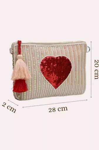 multi cotton canvas sling bag with jacquard heart
