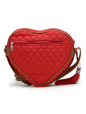 red tan polyester sling bag with chevron quilting 6