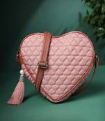 amour dusty pink & tan polyester & vegan leather chevron quilted sling bag