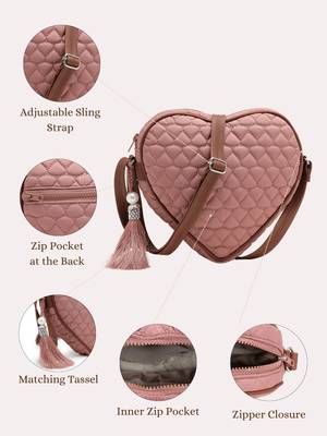 dusty pink polyester sling bag with chevron quilting 4
