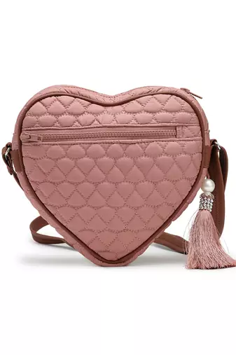 dusty pink polyester sling bag with chevron quilting