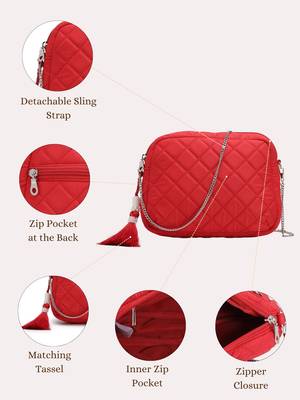 red polyester sling bag with diamond quilting 4