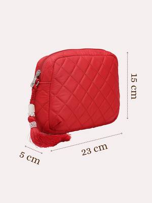 red polyester sling bag with diamond quilting 5