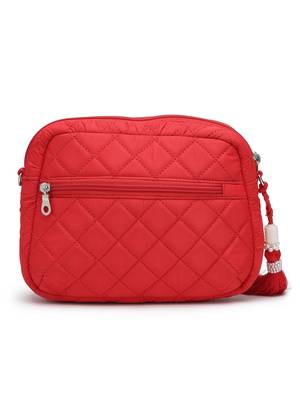 red polyester sling bag with diamond quilting 6