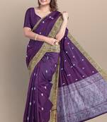  purple linen jamdani work saree with blouse