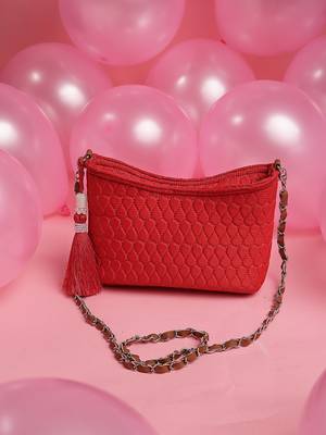 red tan polyester vegan leather sling bag 1