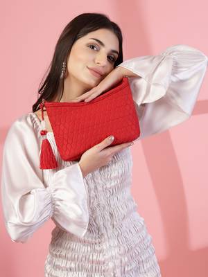 red tan polyester vegan leather sling bag 3