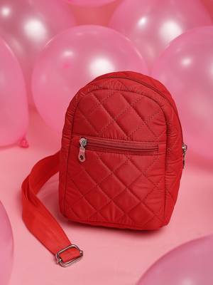 uno valentine red polyester diamond quilted sling bag 1