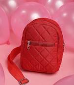 uno valentine red polyester diamond quilted sling bag