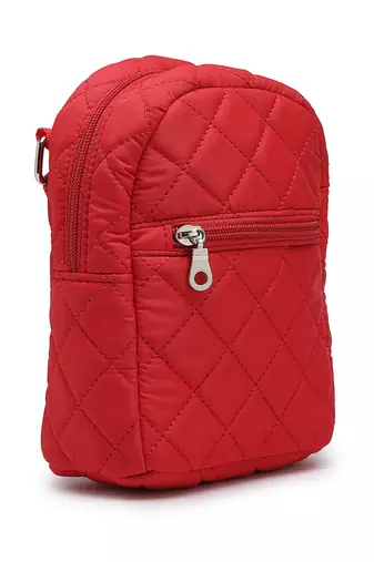 uno valentine red polyester diamond quilted sling bag