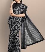  black linen jamdani work saree with blouse