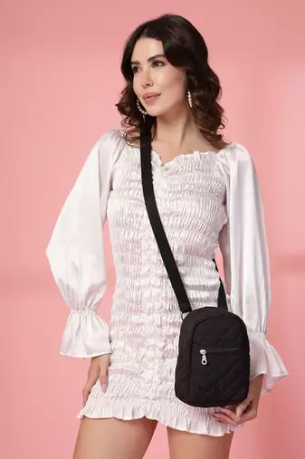 uno black polyester diamond quilted sling bag