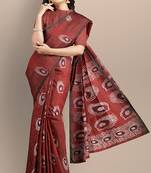 maroon linen jamdani work saree with blouse