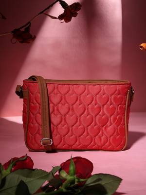 red tan polyester vegan leather sling bag 1