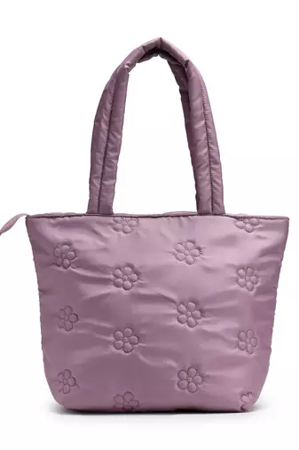 uno lavender polyester floral quilted handheld bag