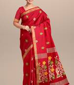 red linen jamdani work saree with blouse