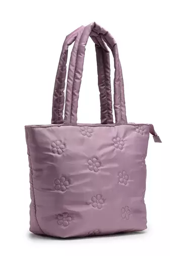uno lavender polyester floral quilted handheld bag