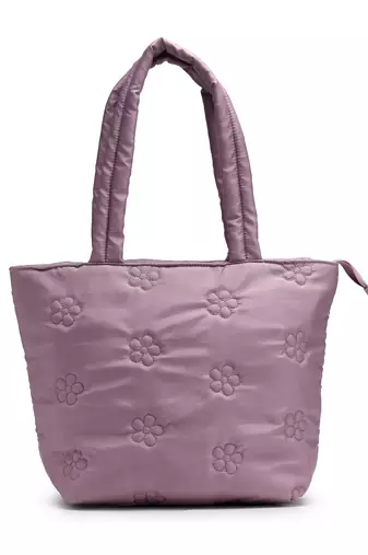 uno lavender polyester floral quilted handheld bag