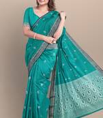 sea green linen jamdani work saree with blouse