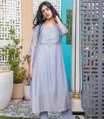 Powder blue yoke pintuck kurta set