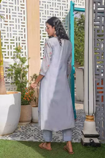 Powder blue yoke pintuck kurta set