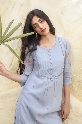 Powder blue yoke pintuck kurta set