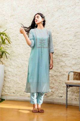 Teal yoke buta kurta set 1