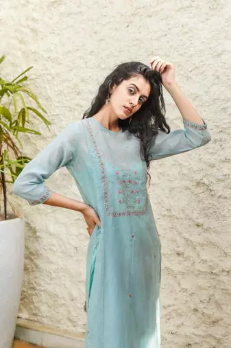 Teal yoke buta kurta set