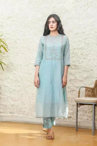 Teal yoke buta kurta set