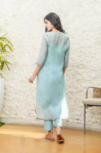 Teal yoke buta kurta set