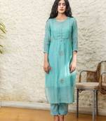 Teal yoke pintuck kurta set