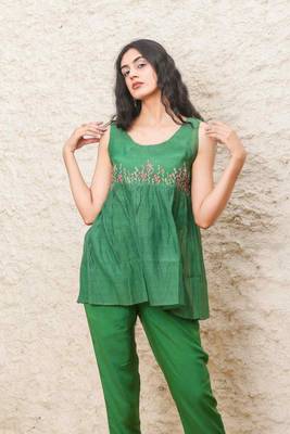 Bottle green top & pant set 2