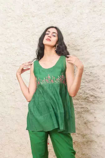 Bottle green top & pant set