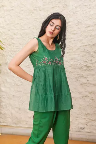 Bottle green top & pant set