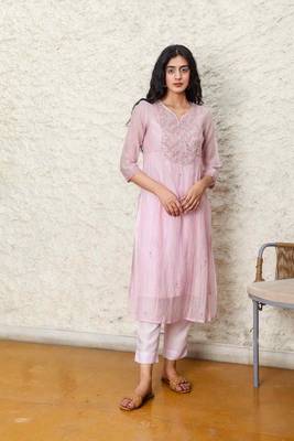 Blush pink yoke jaal kurta set 1