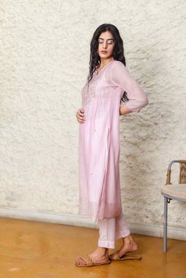 Blush pink yoke jaal kurta set 2