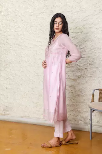 Blush pink yoke jaal kurta set