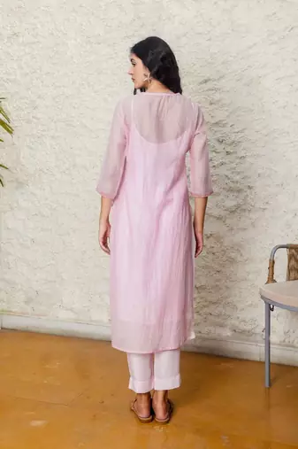 Blush pink yoke jaal kurta set